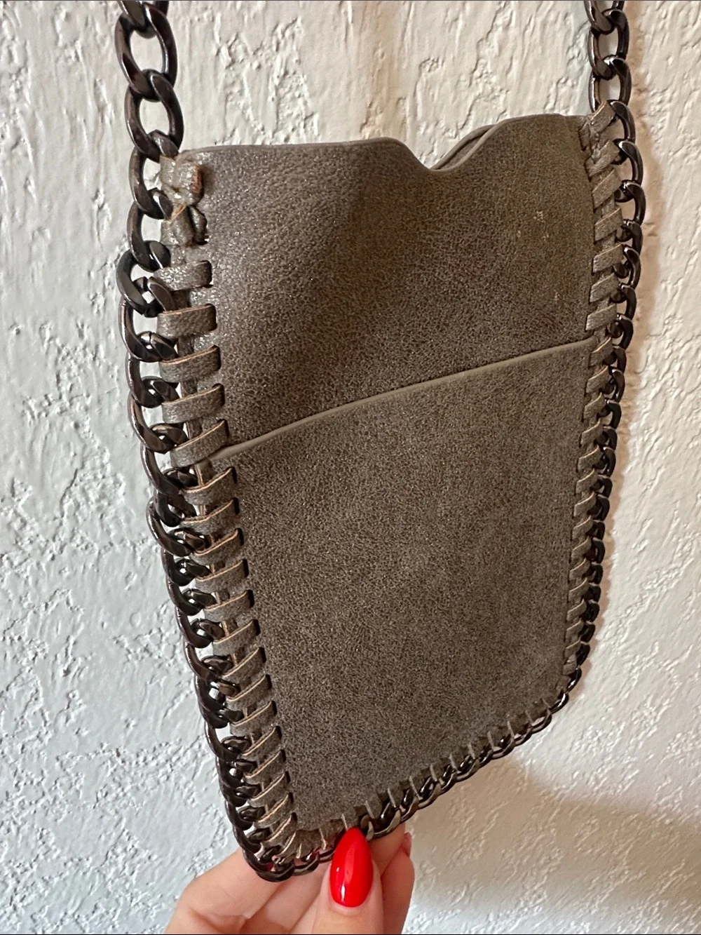 Women's Brown Chain-Trim Crossbody Phone Pouch